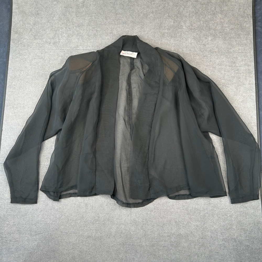 Vintage Lajate Sheer Black Open Front Cardigan Chiffon Shawl Layering Top